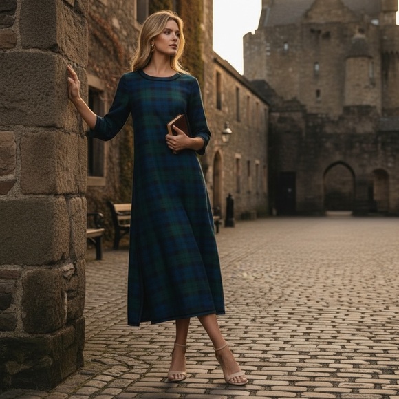 Tuckernuck Dresses & Skirts - Tuckernuck | NEW Jamie Velvet Trimmed Plaid Blackwatch Midi Dress Size S